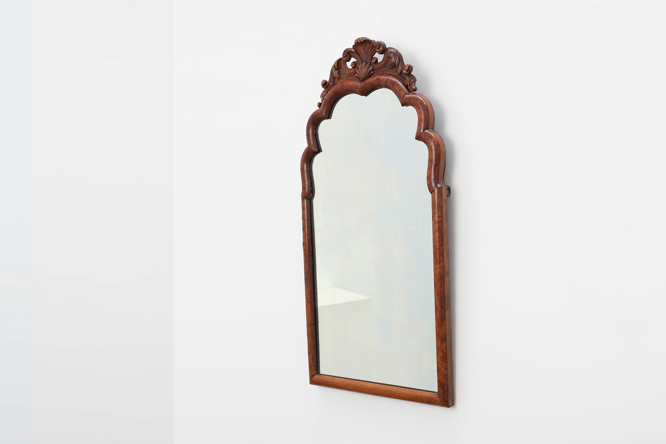 Louis XV style root veneer mirror with scalloped curved frame and oister crest, France late 19th centurythumbnail